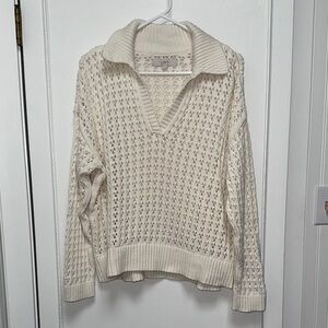 LOFT Cream V-Neck Knit Sweater